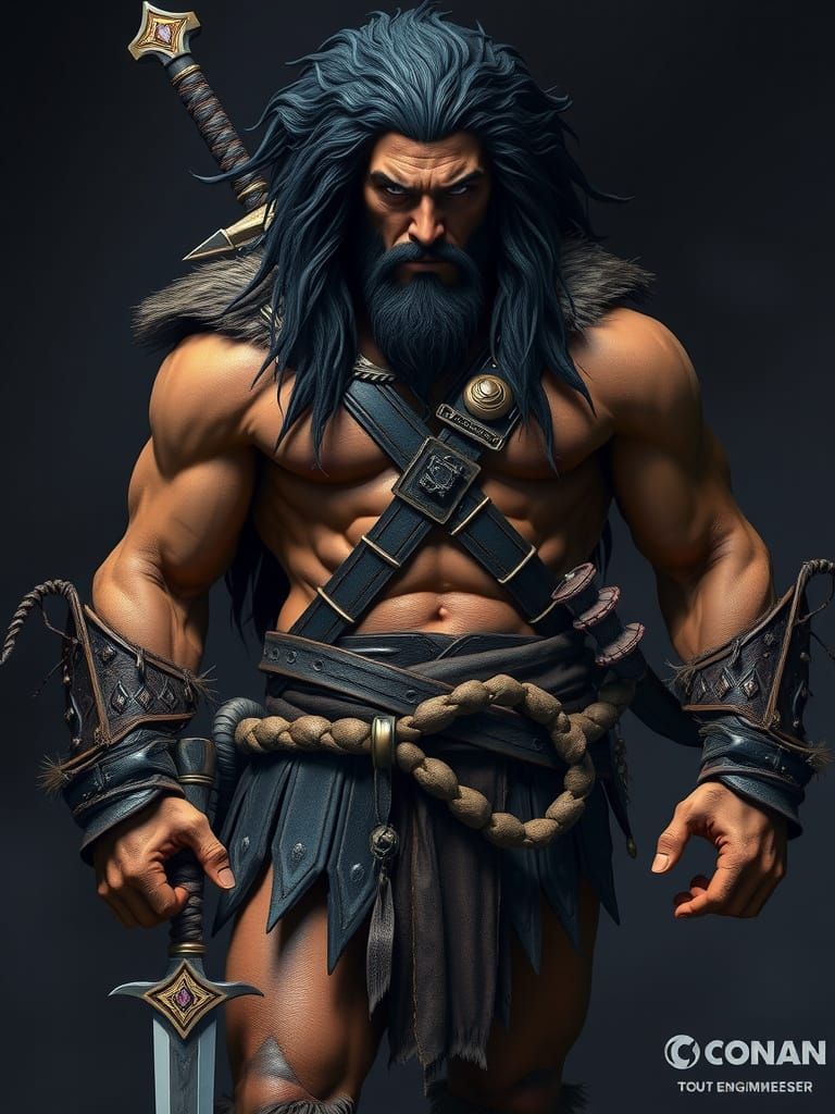 Mighty Conan Barbarian in Dark Fantasy Art