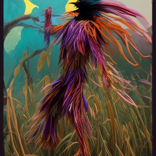 Surreal Psychedelic Scarecrow with Raven in Hyper-Realistic ...