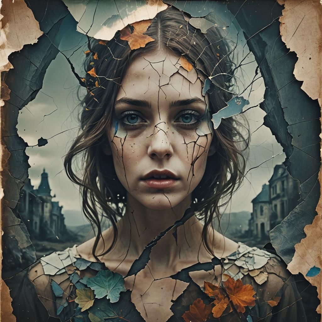 Surreal Double Exposure Art on Cracked Paper