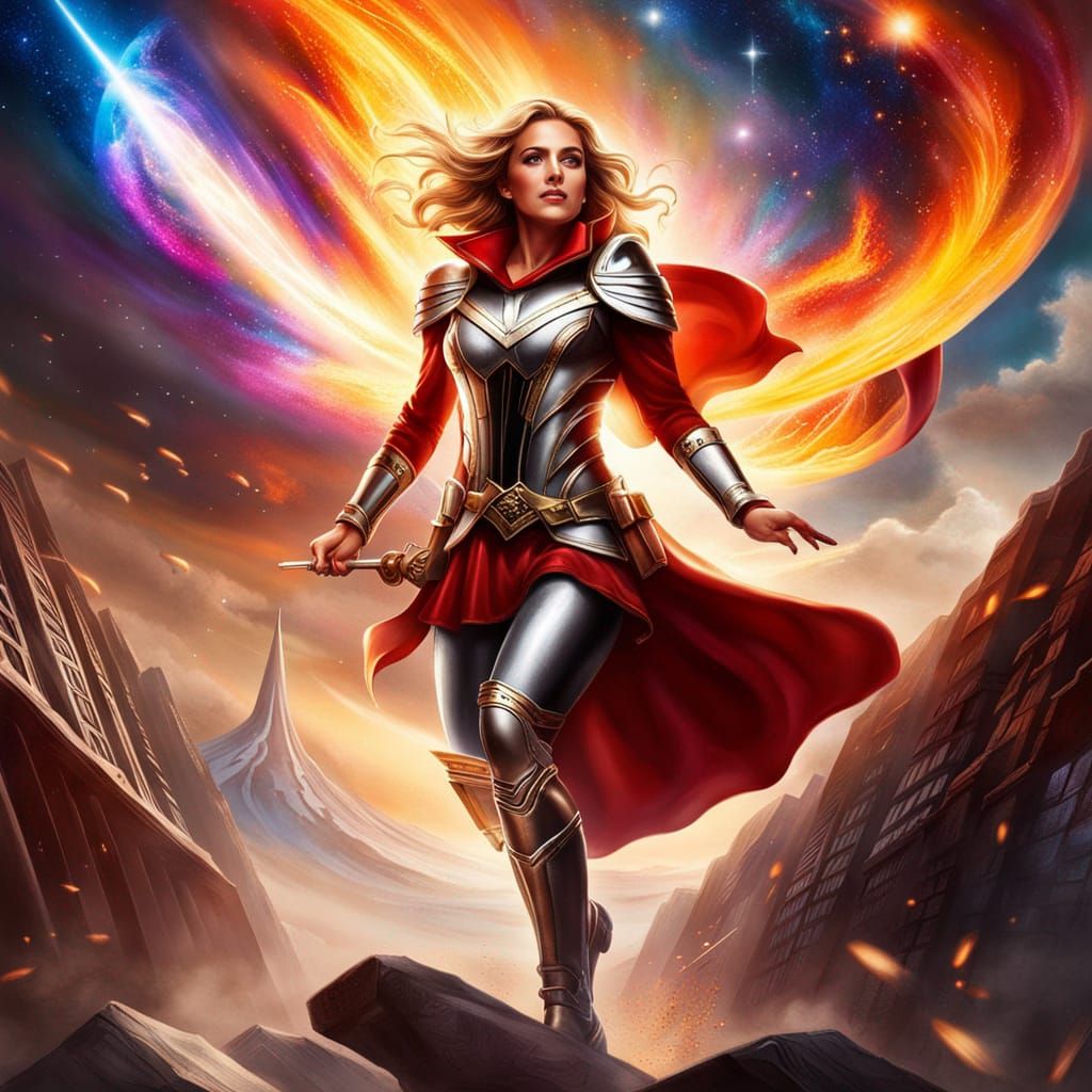 Colorful Galaxy Warrior Stepping Out of Wonderland