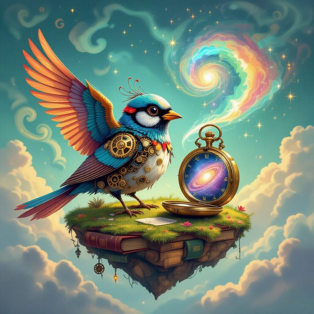 Clockwork Bird on Book Island, Steampunk Concept Art