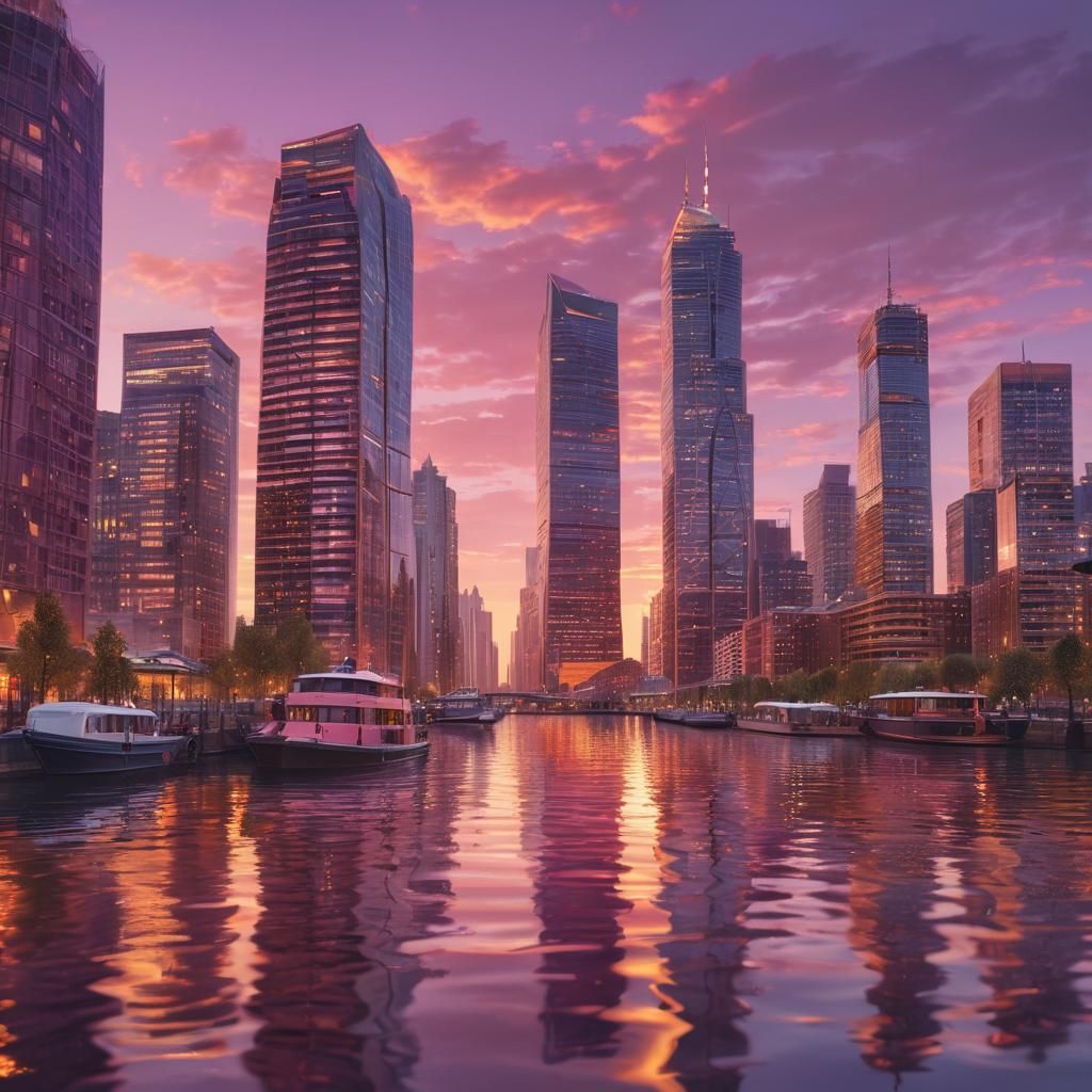 Vibrant Cityscape at Sunset: A Digital Painting