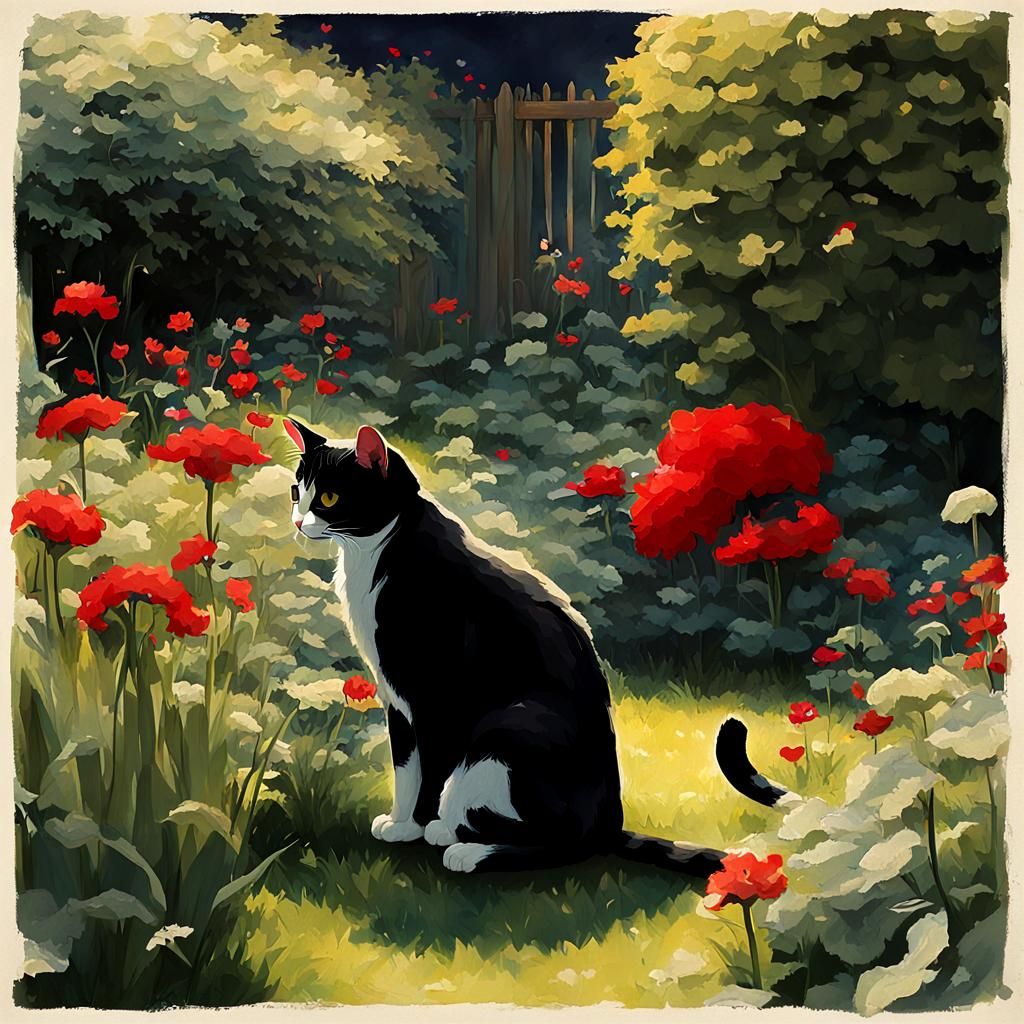 Cats Chasing Red Shadows in Garden