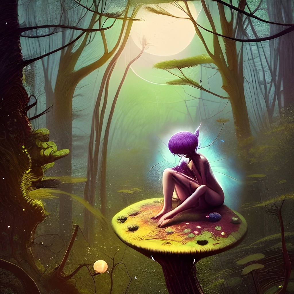 Enchanting Earth Fairy on Toadstool at Sunset