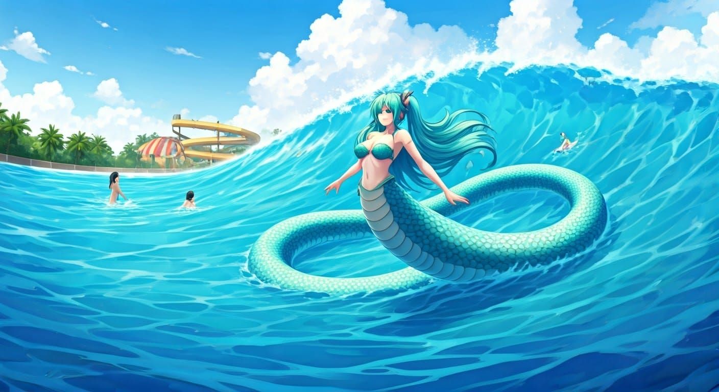 Majestic Naga Goddess Surfs Waterpark Waves