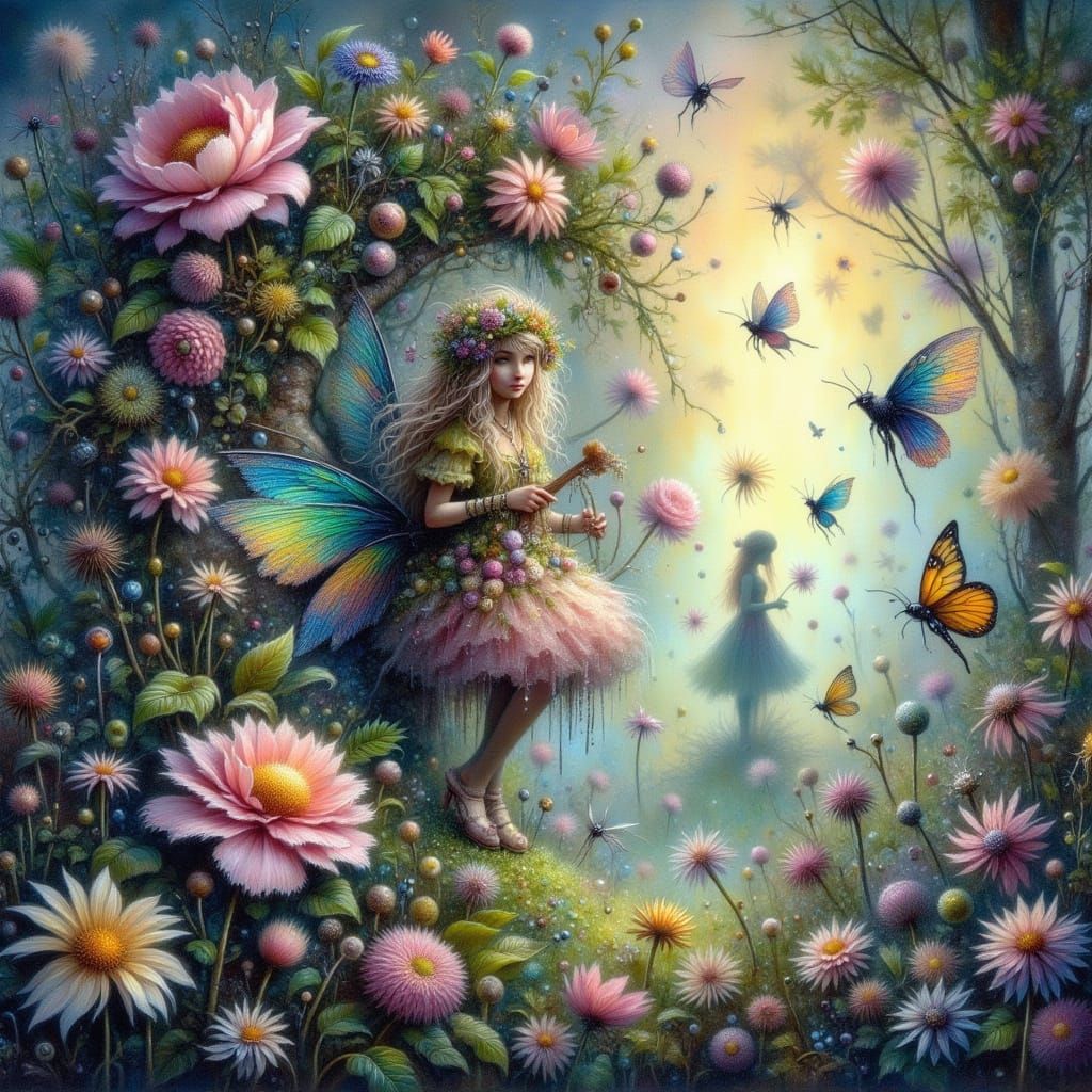 Ethereal Fairy Glade with Flower Garland and Fireflies