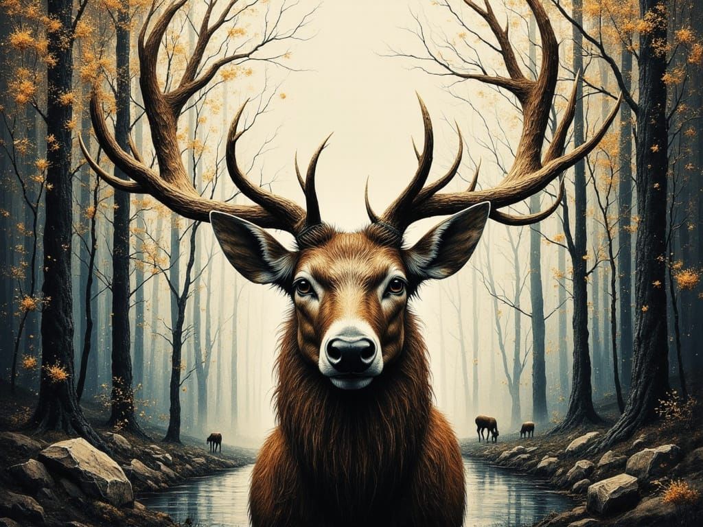 Majestic Buck With Forest Antlers in Ethereal Light