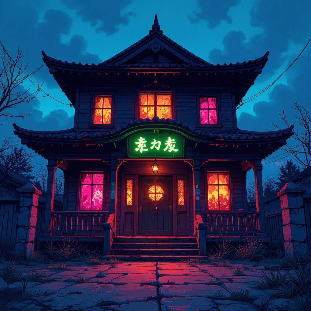 Okinawa Haunted House in Comic Book Style