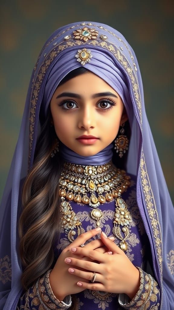 Elegant 8-Year-Old Girl in Lavender Eid Outfit with Crystal ...