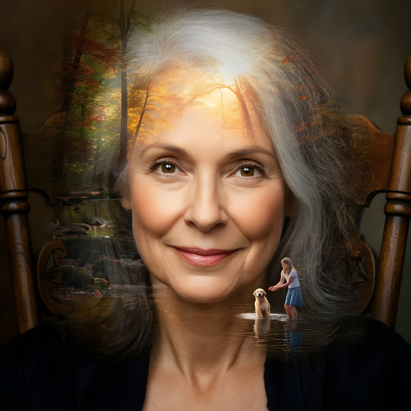 Ethereal Autumn Portrait with Creek and Forest