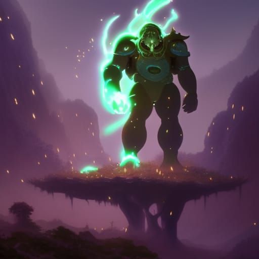 Emerald Golem in Anime Style, Dark Fantasy Art