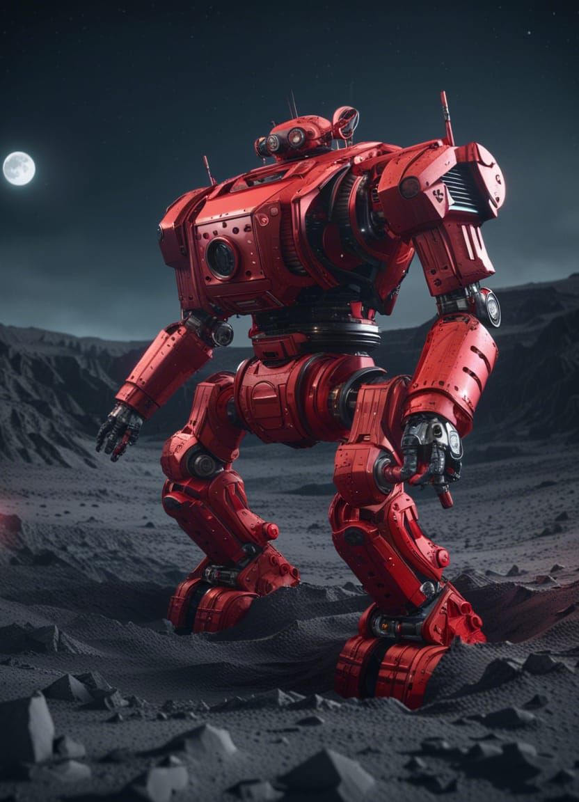 Giant Red Robot Statue on the Moon