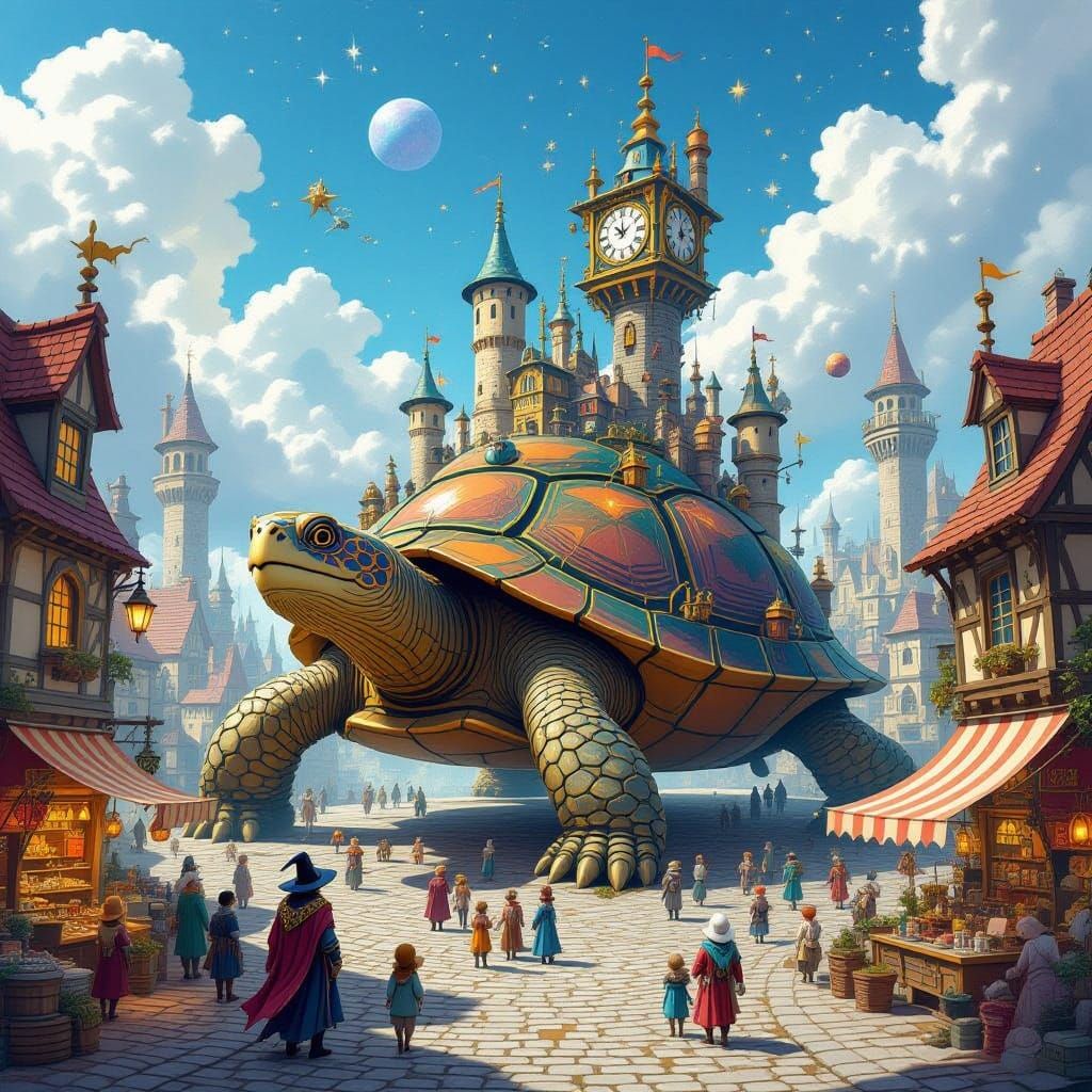 Fantastical Cityscape on a Turtle's Back