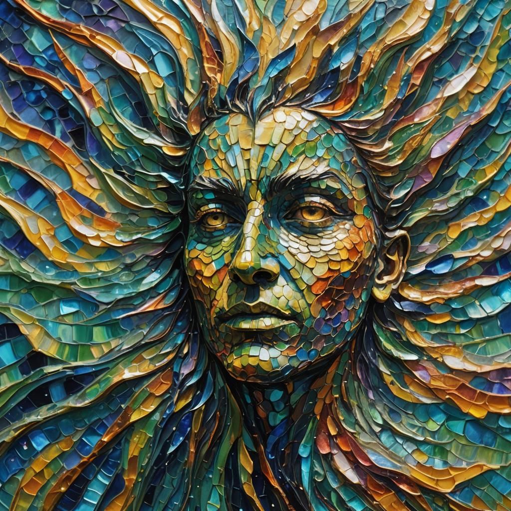 Iridescent Mythical Being Radiating Energy as Oil Painting