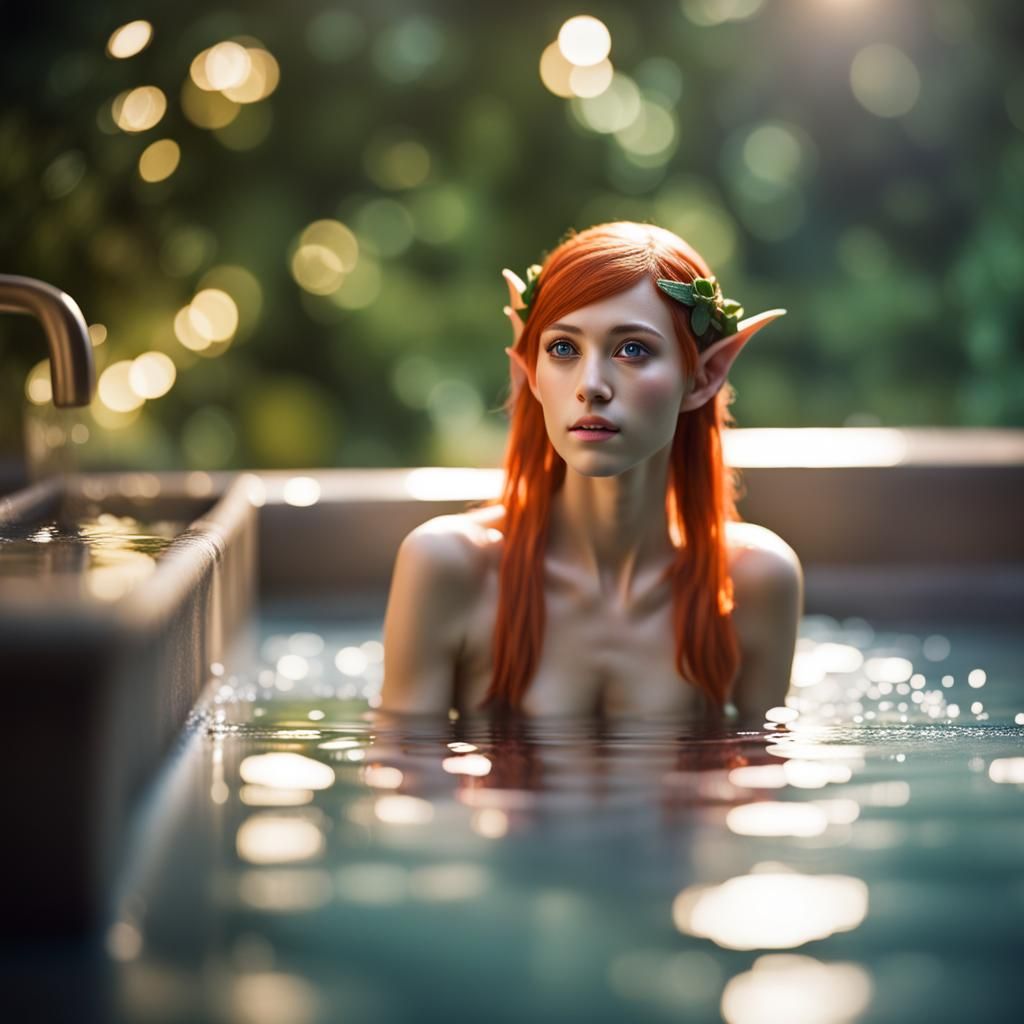 Elegant Female Elf Bathing in Natural Light