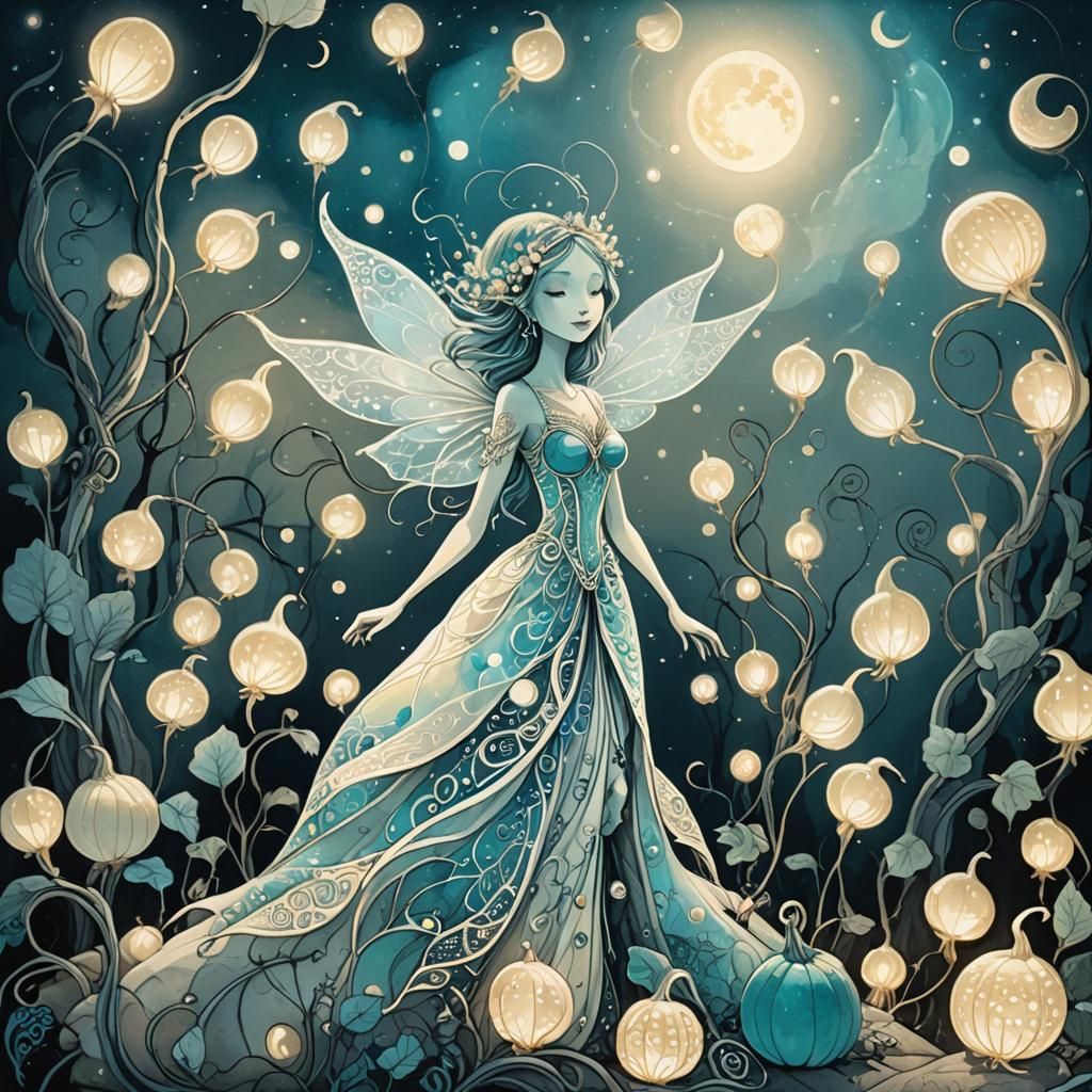 Glowing Fairy Dreamscape: Ink Wash Zentangle Fantasy