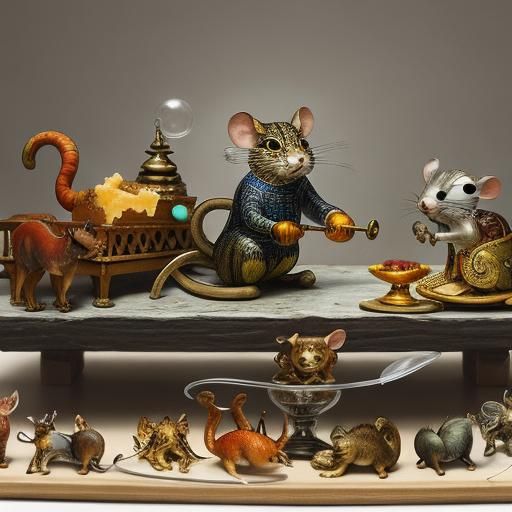 Glass Mouse Stealing Cheese: Enamel Figurine