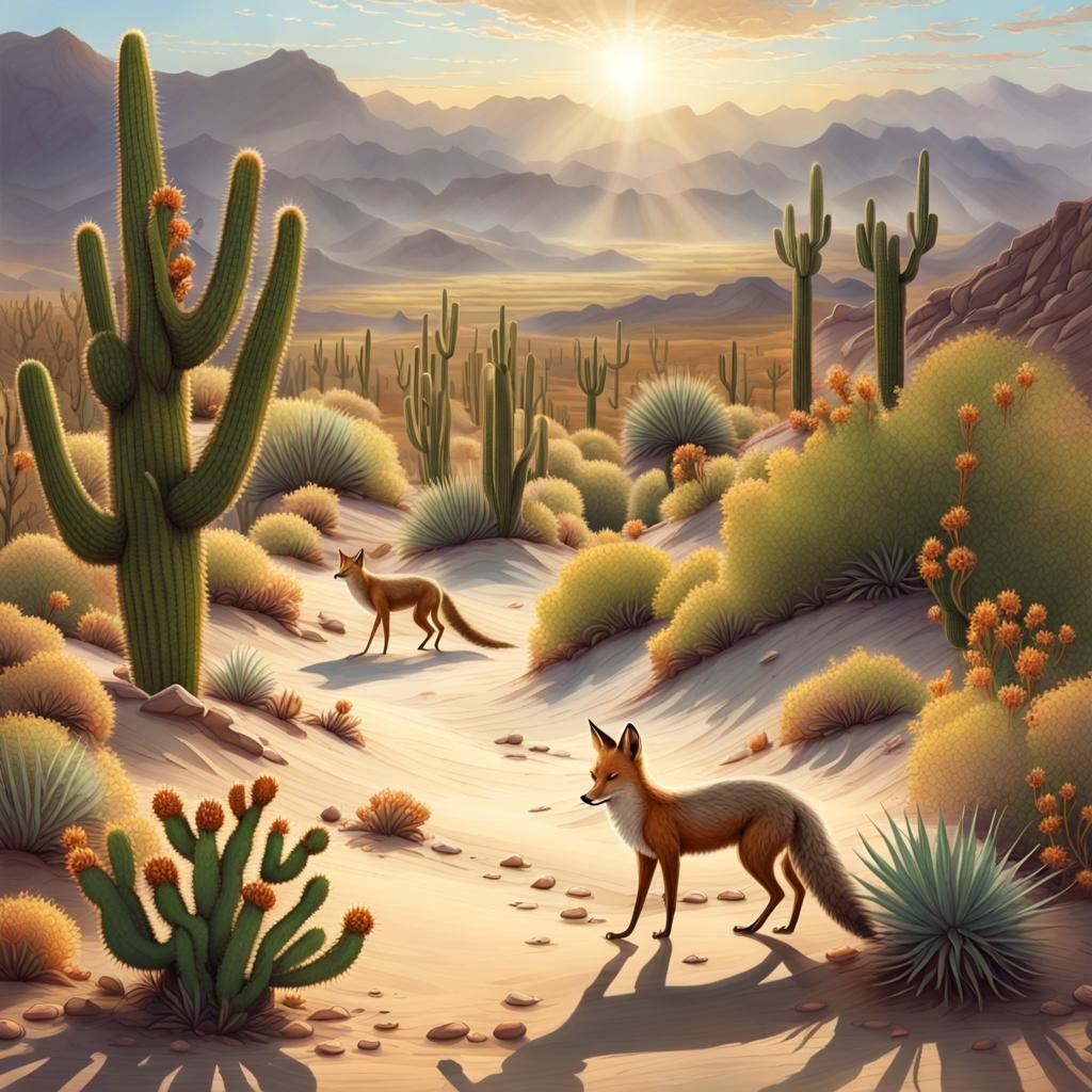 Desert flora and fauna thriving amidst the rugged terrain.