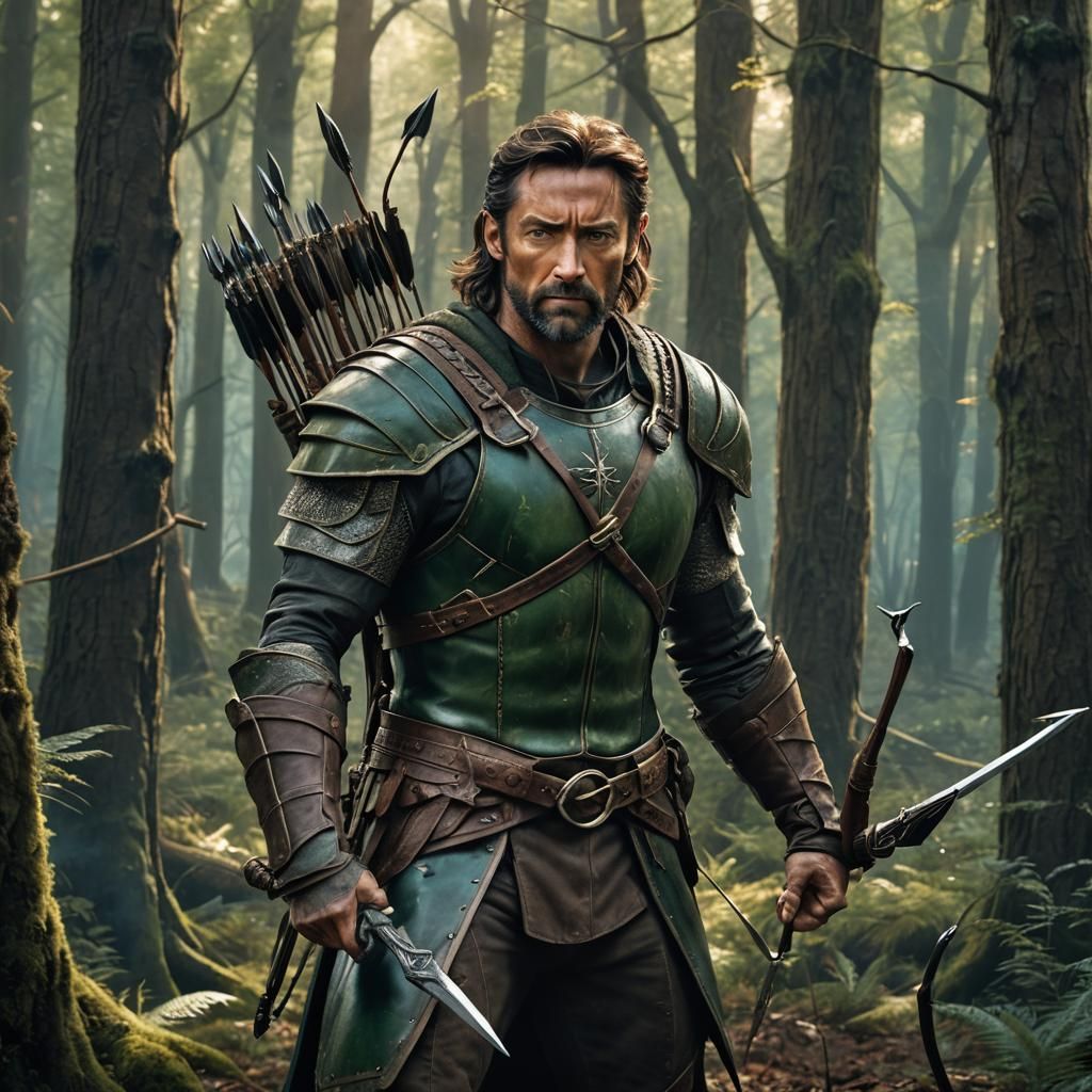 Fantasy Archer in Mystical Forest with Bow