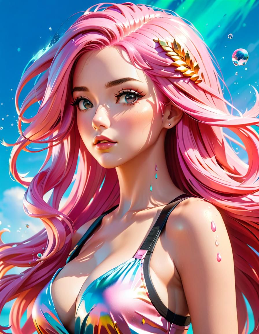 Pink Haired Woman: Hyperrealistic Splash Art Portrait