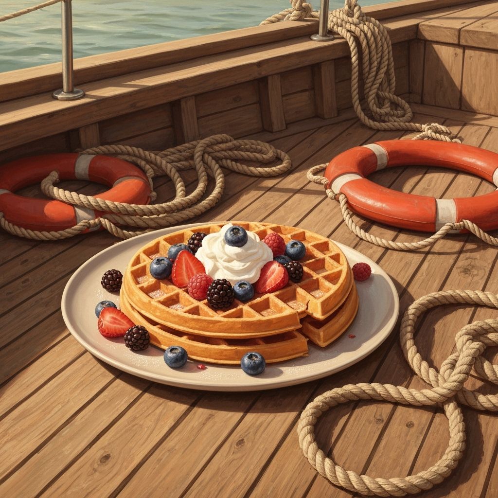 Cracked Waffles with Berries on Boat Deck