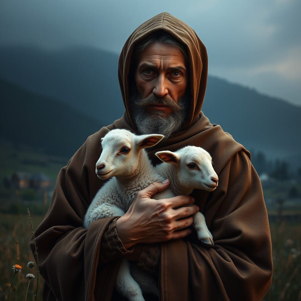 Serene Medieval Monk in Gentle Reverence