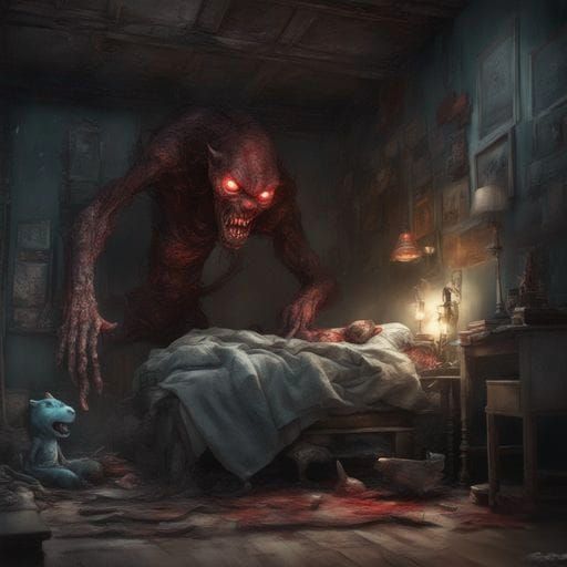 Monster Under Bed: Dark Fantasy Digital Art