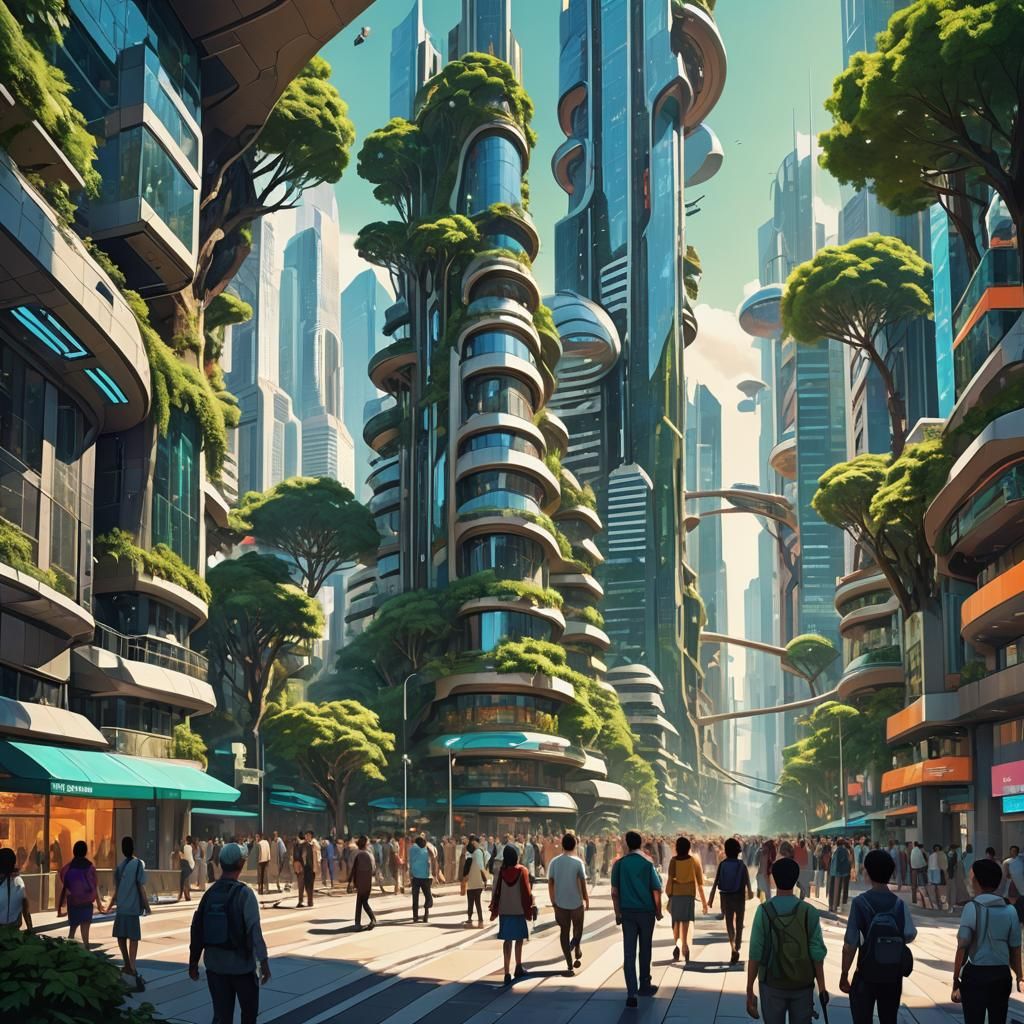 Utopian Cityscape in Vibrant Digital Art Style