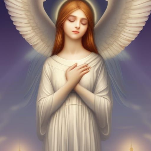 Angelic Descent from Moonlit Sky in Waterhouse Style