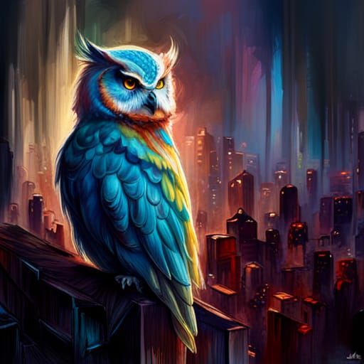 Hyperrealistic Owl Person in Graffiti Street Art