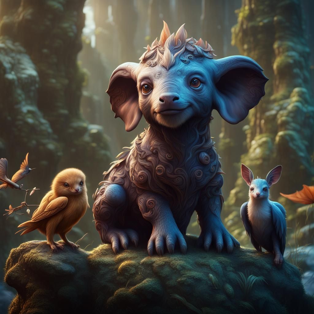 Fantastical Baby Animals in Detailed Matte Painting