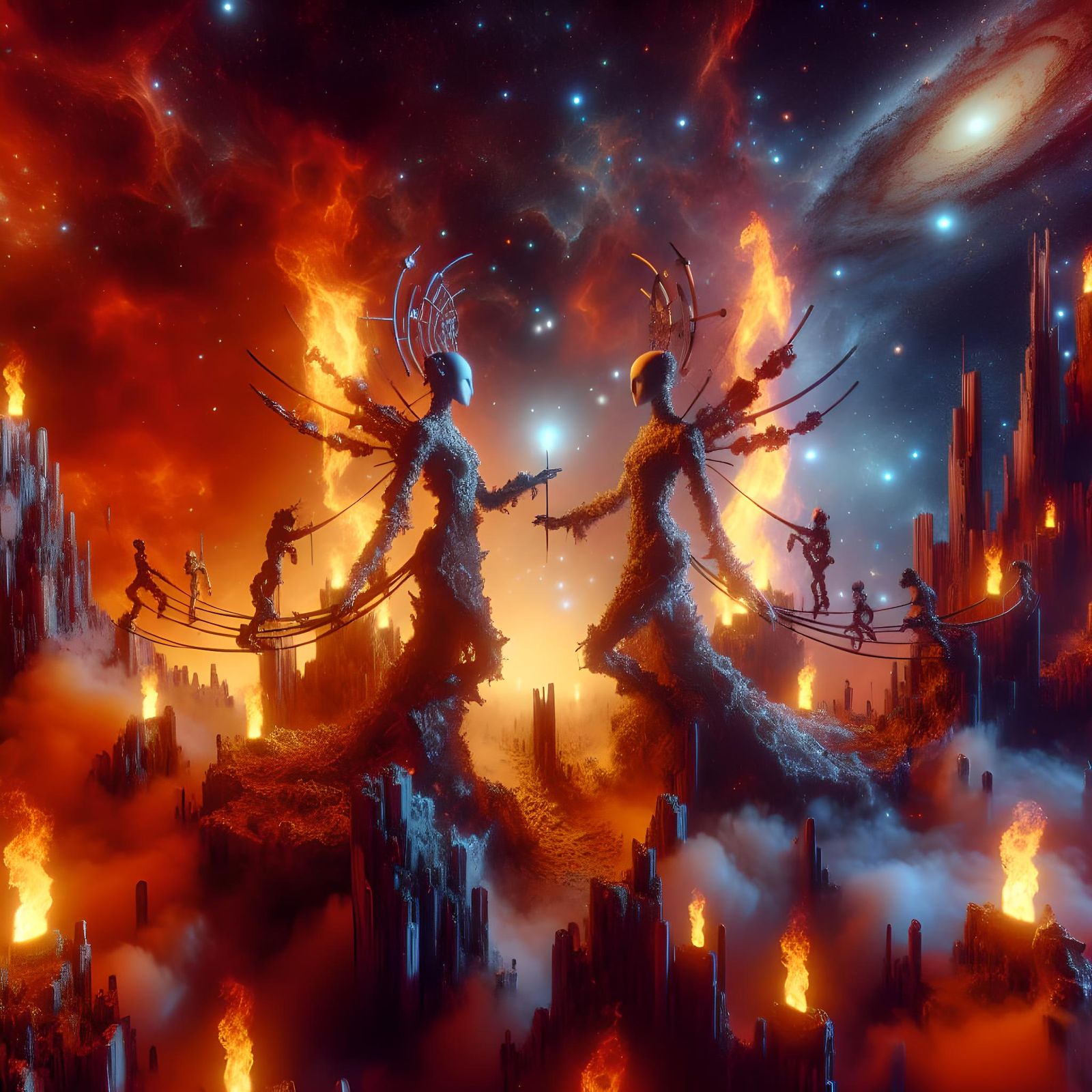 Epic Battle Against Fiery Ice in Assemblage Couture