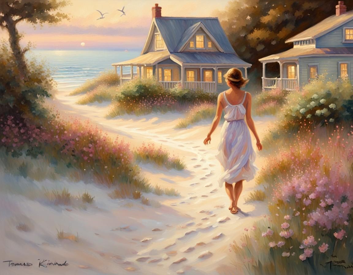 Serene Beach Scene in Warm Impressionist Light