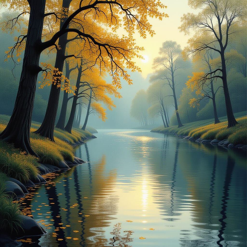 Ethereal Riverbank in Romantic Style