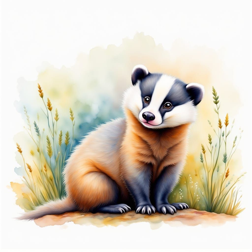 Charming Badger in Watercolor Style