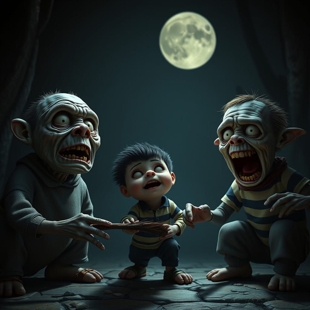 Hyperrealistic Claymation Characters in a Dark, Polished Set...