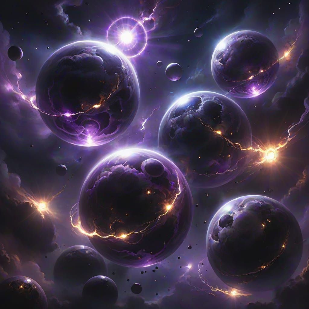 Mysterious Glowing Orbs in Cosmic Horror Scene