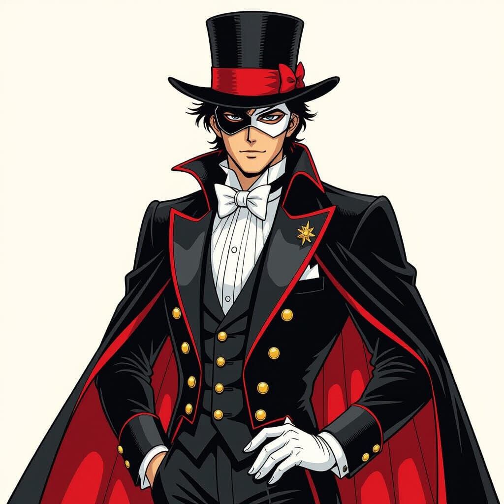 Mamoru as Tuxedo Mask in Dynamic Art Style