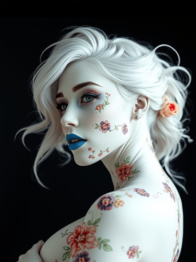 Floral Body Paint Portrait in Fantasy Art Style