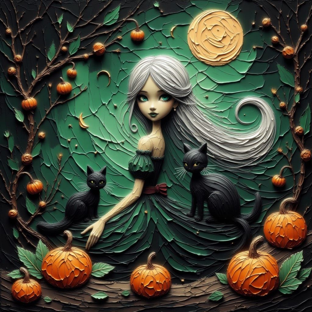 Moon Fairy with Silver Hair and Blue Eyes Under Harvest Moon