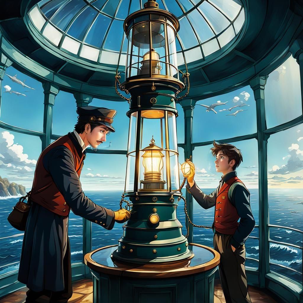 Ghibli Style Lighthouse Keeper and Apprentice