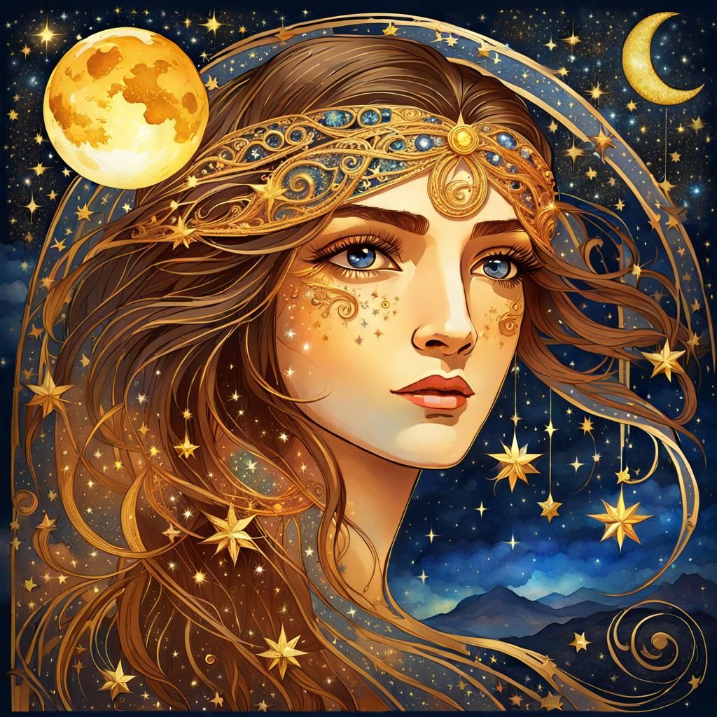 Sparkling Eye Reflecting Sunset: Art Nouveau Style