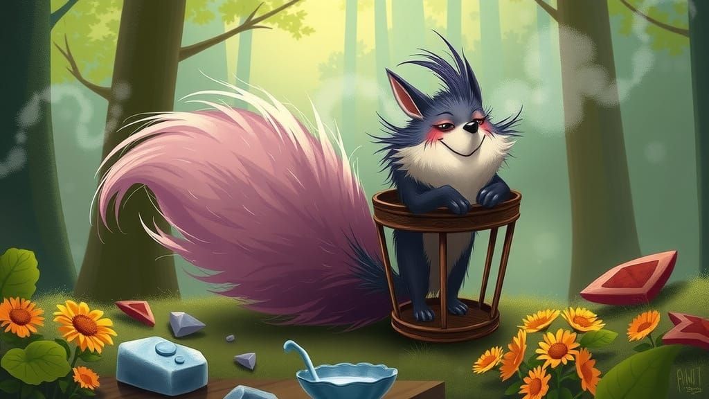 Whimsical Forest Creatures with Gigantic Tails