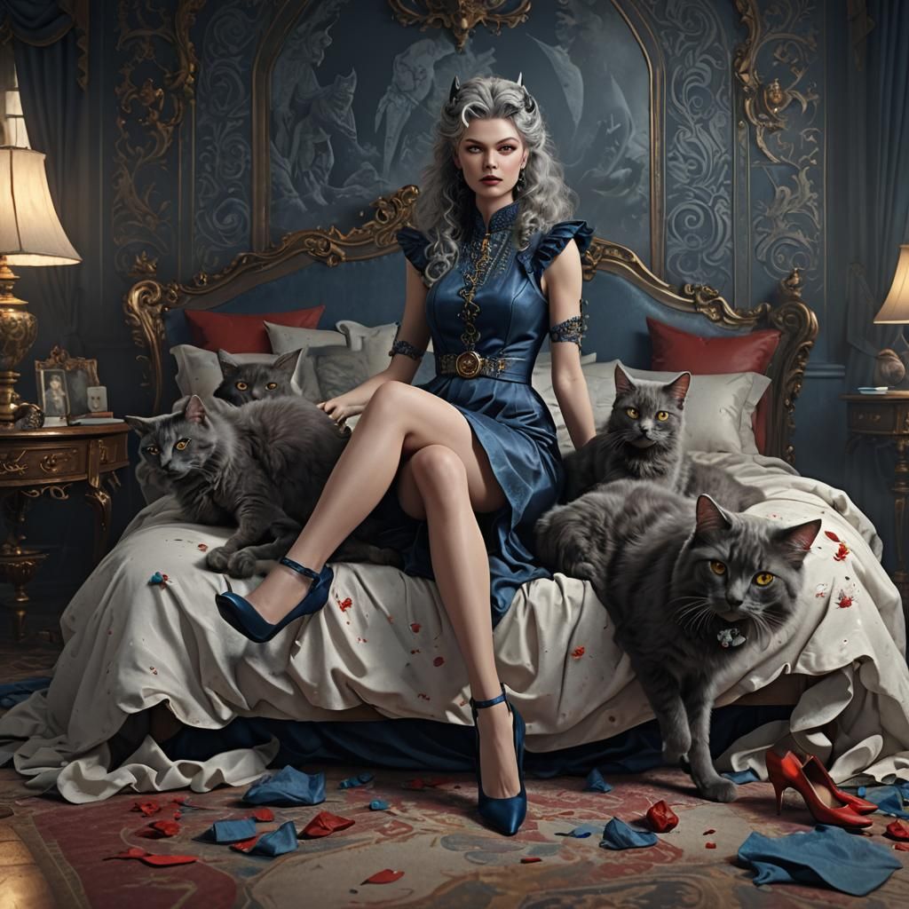 Nebelung Cat Hybrid in High Heels: Fantasy Art