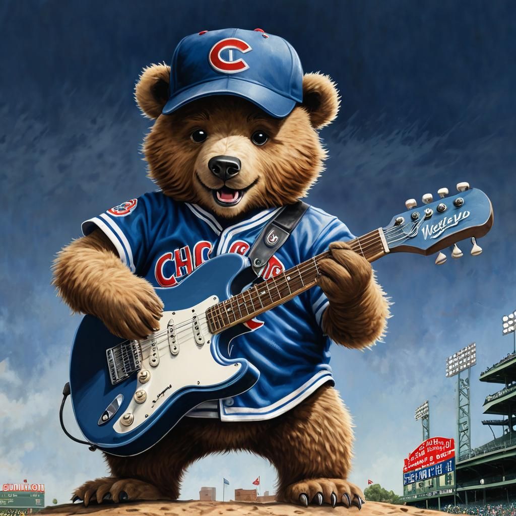 Bear Cub Plays Guitar at Wrigley Field Caricature