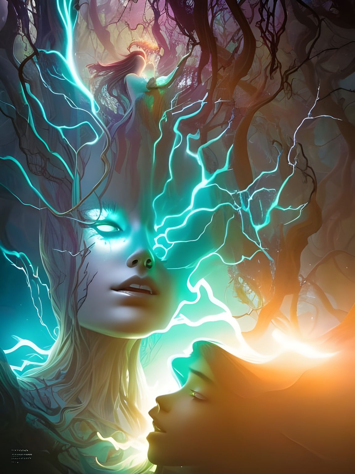 Shadowy Goddess in Magic Forest Double Exposure