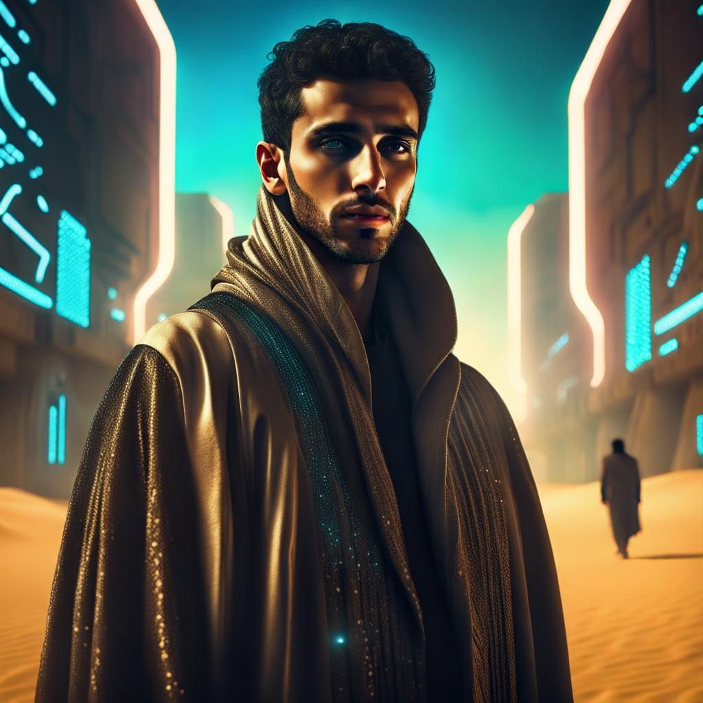 Futuristic Egyptian Man Portrait in Cyberpunk Style