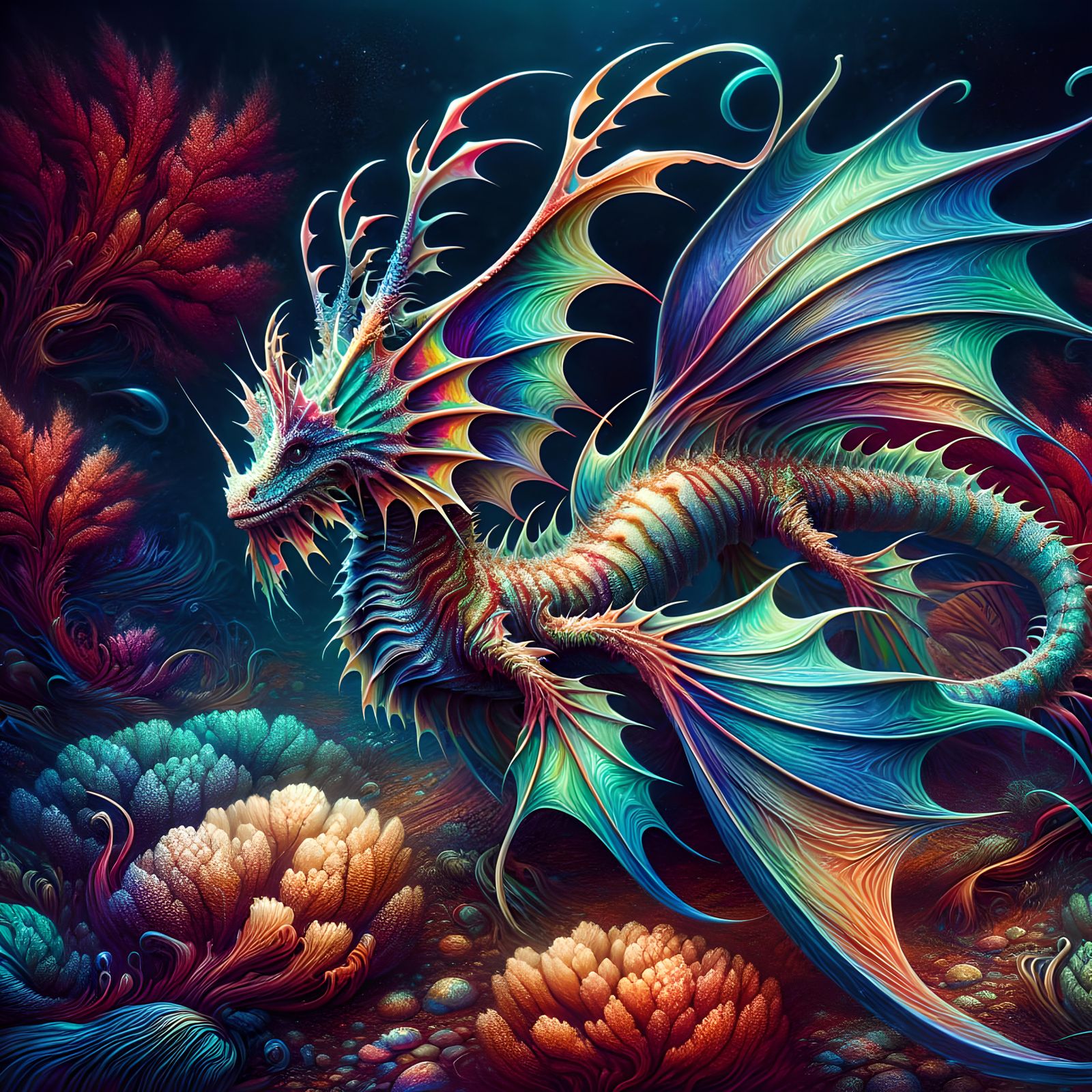 Iridescent Leafy Seadragon in Detailed Underwater Scene