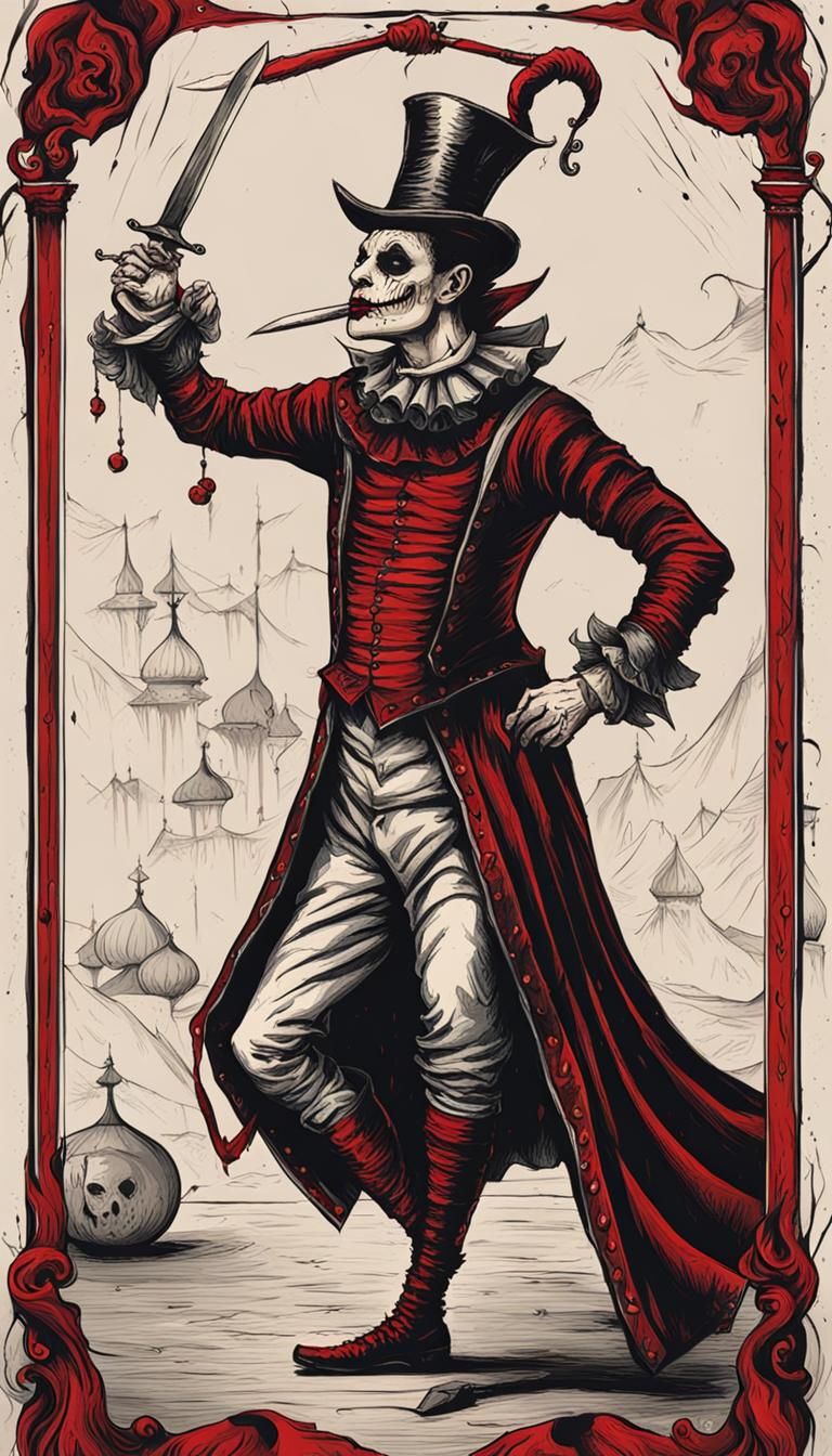 Grotesque Circus Sword Swallower in Ink Art