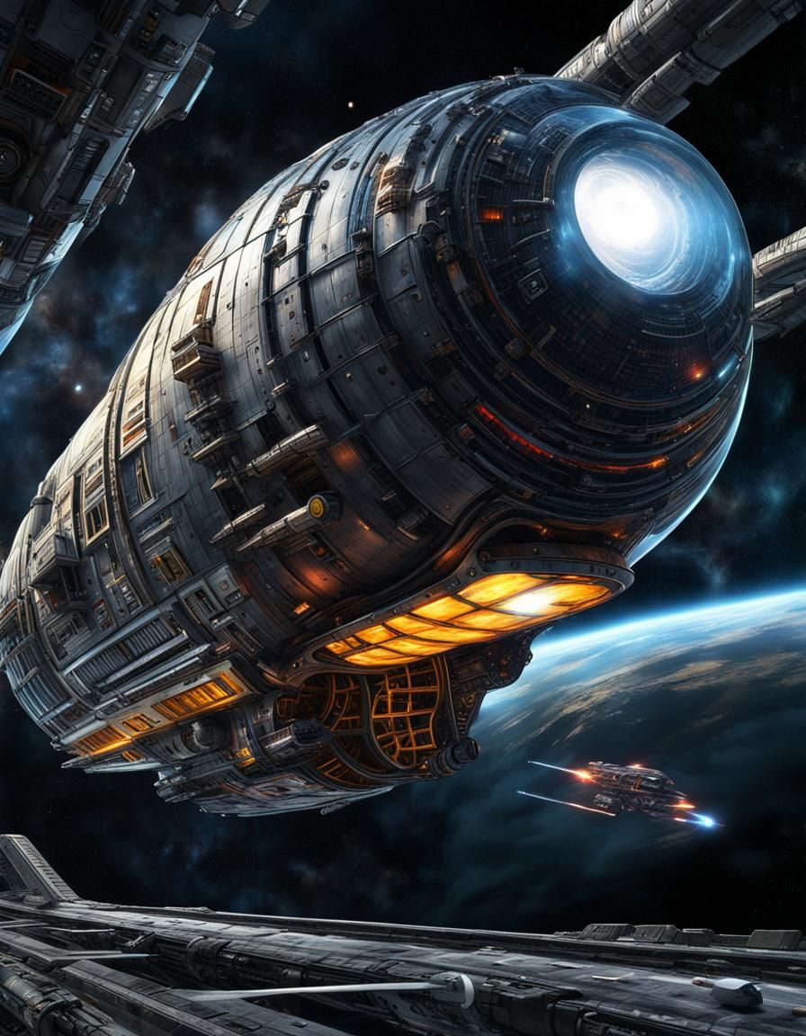 Wormhole Cruiser in Hyperrealistic Sci-Fi Style